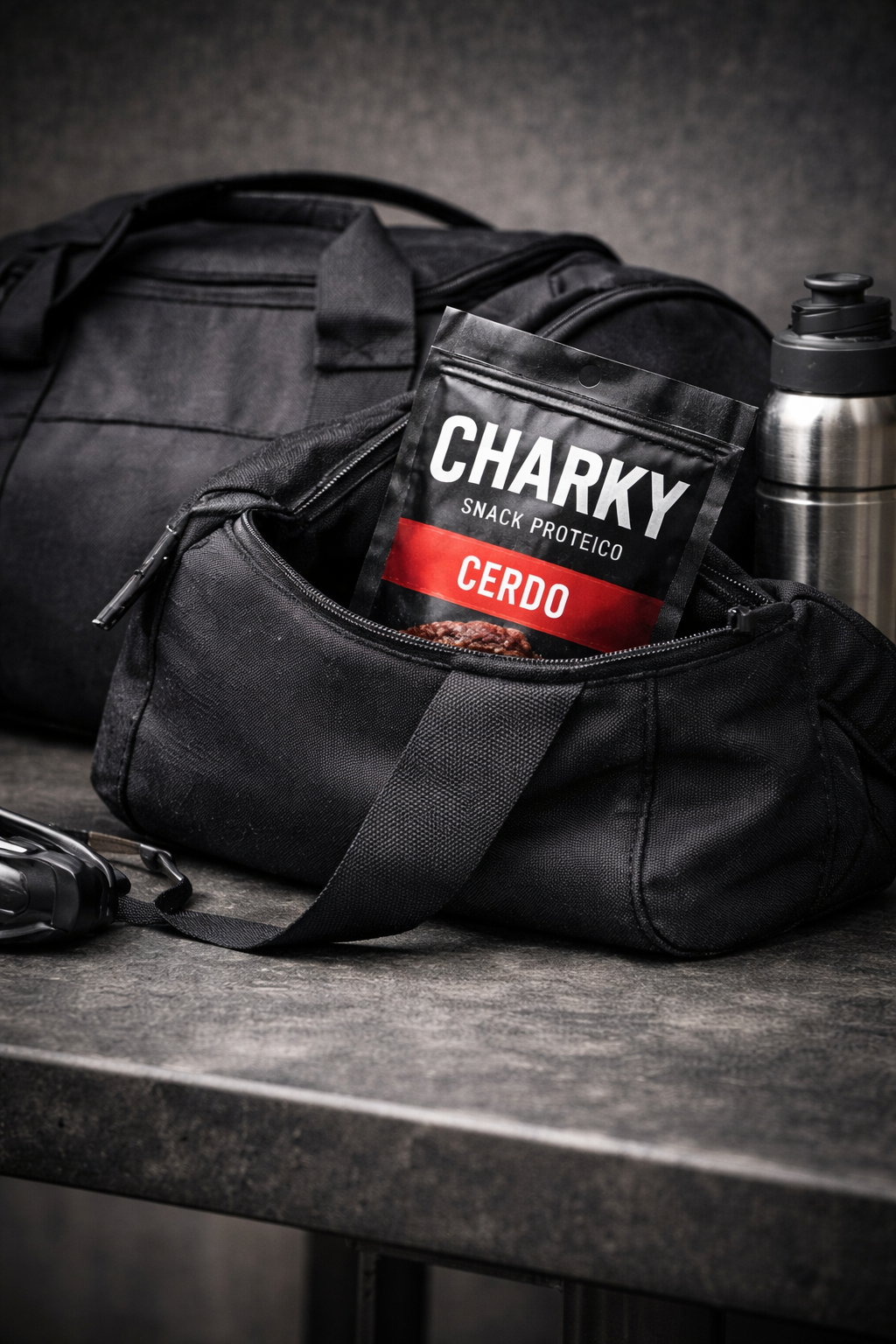 CHARKY en el bolso de entrenamiento